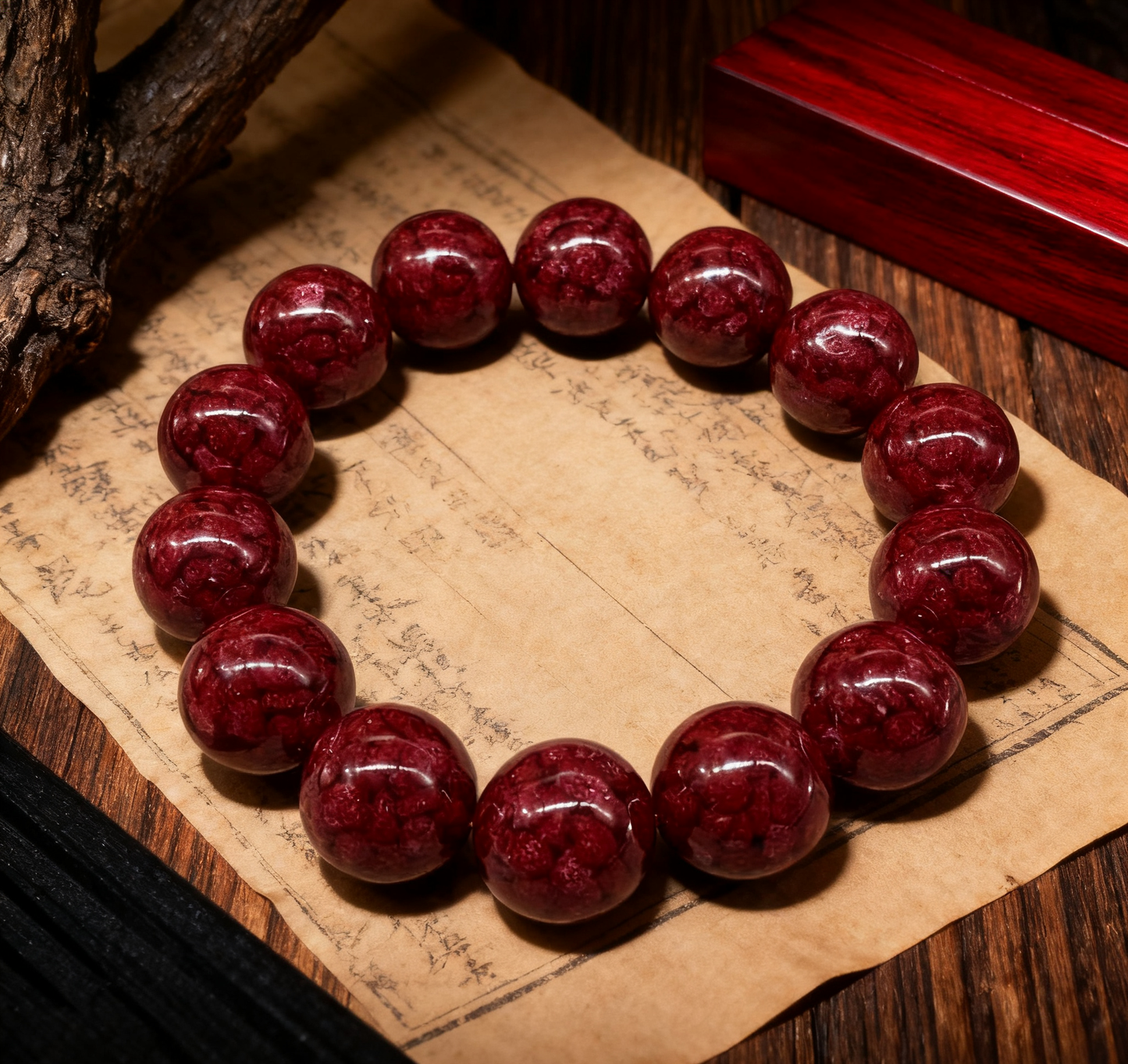 「乡野丫头」无畏之力超大珠  | 14MM全透单圈朱砂手串