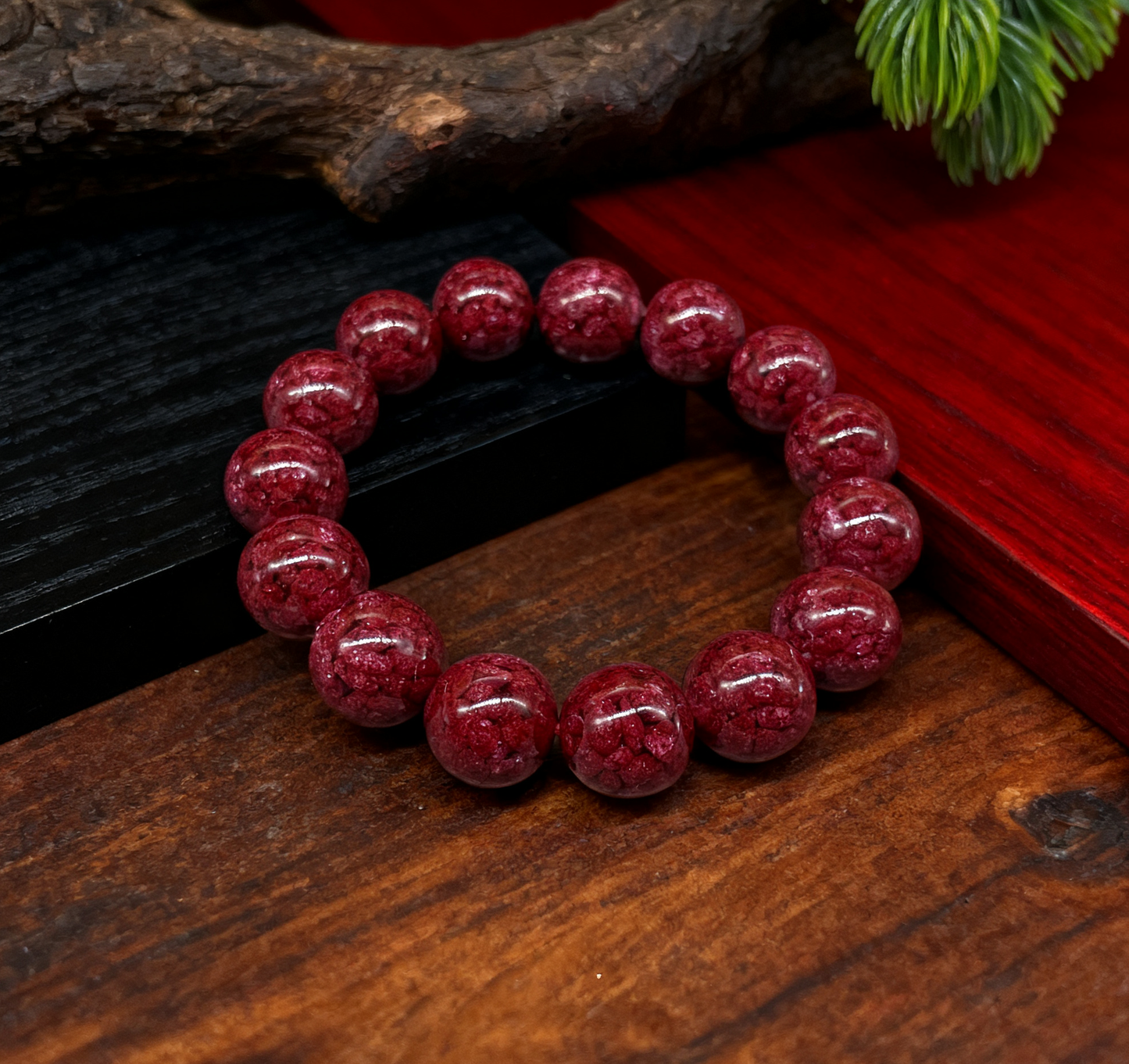 「乡野丫头」无畏之力超大珠  | 14MM全透单圈朱砂手串