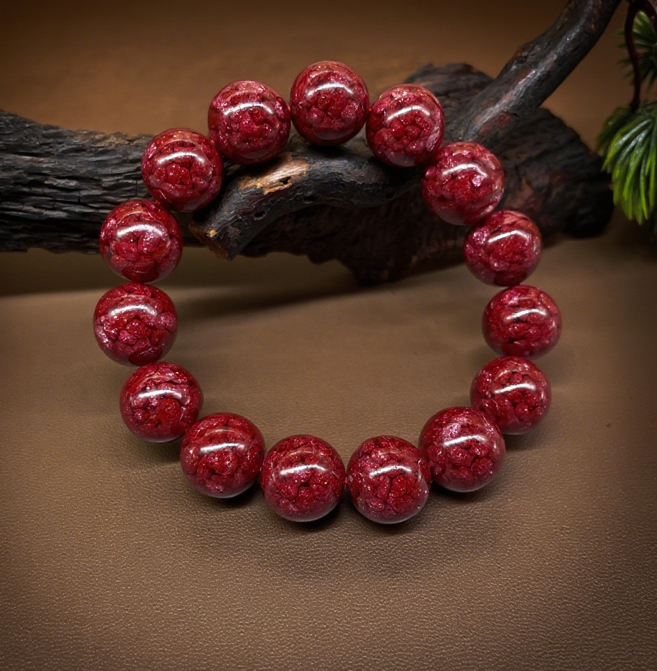 「乡野丫头」无畏之力超大珠  | 14MM全透单圈朱砂手串