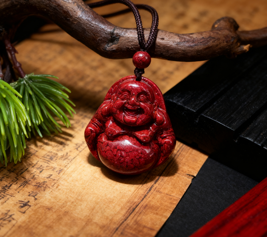 「乡野丫头」笑口常开 财运自来|大肚弥勒朱砂吊坠