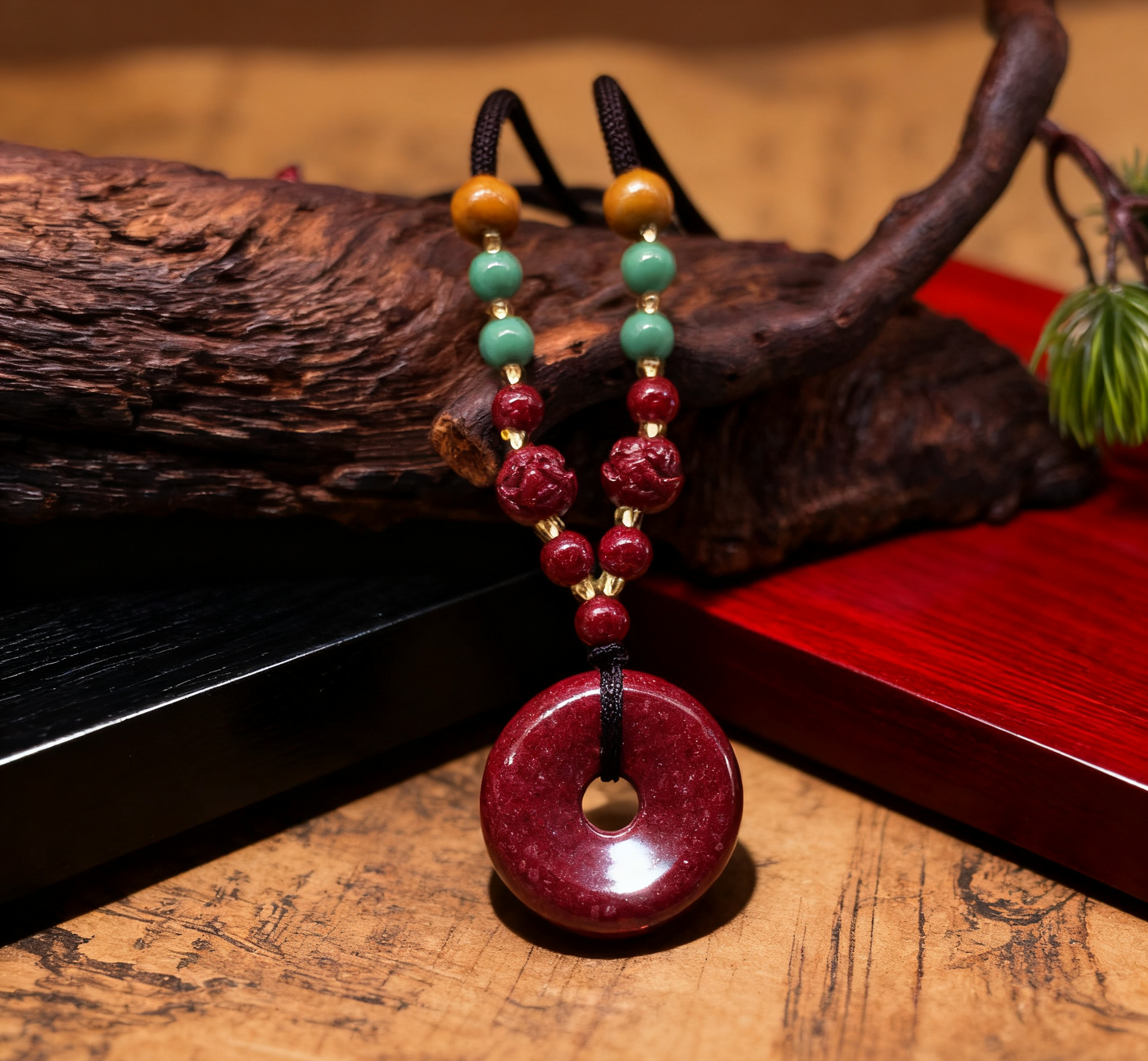 「乡野丫头」平安圆满 美好彩珠好运平安扣 | 全透朱砂平安扣吊坠