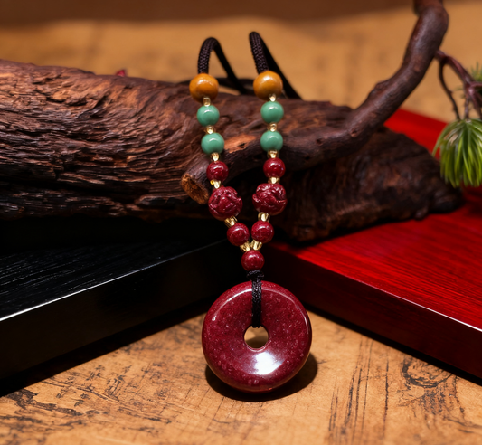 「乡野丫头」平安圆满 美好彩珠好运平安扣 | 全透朱砂平安扣吊坠