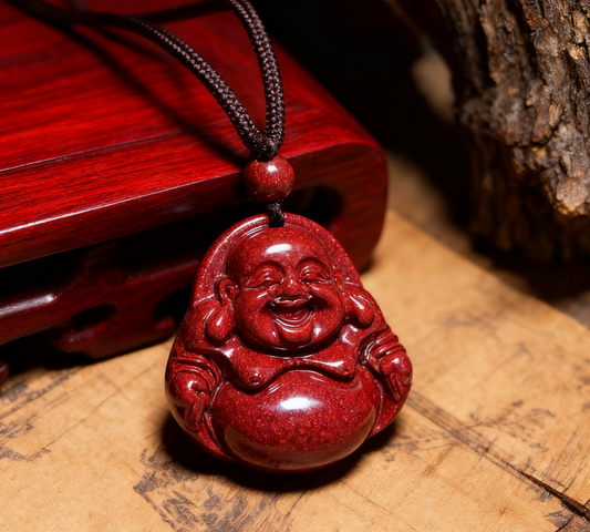 「乡野丫头」笑口常开 财运自来|大肚弥勒朱砂吊坠