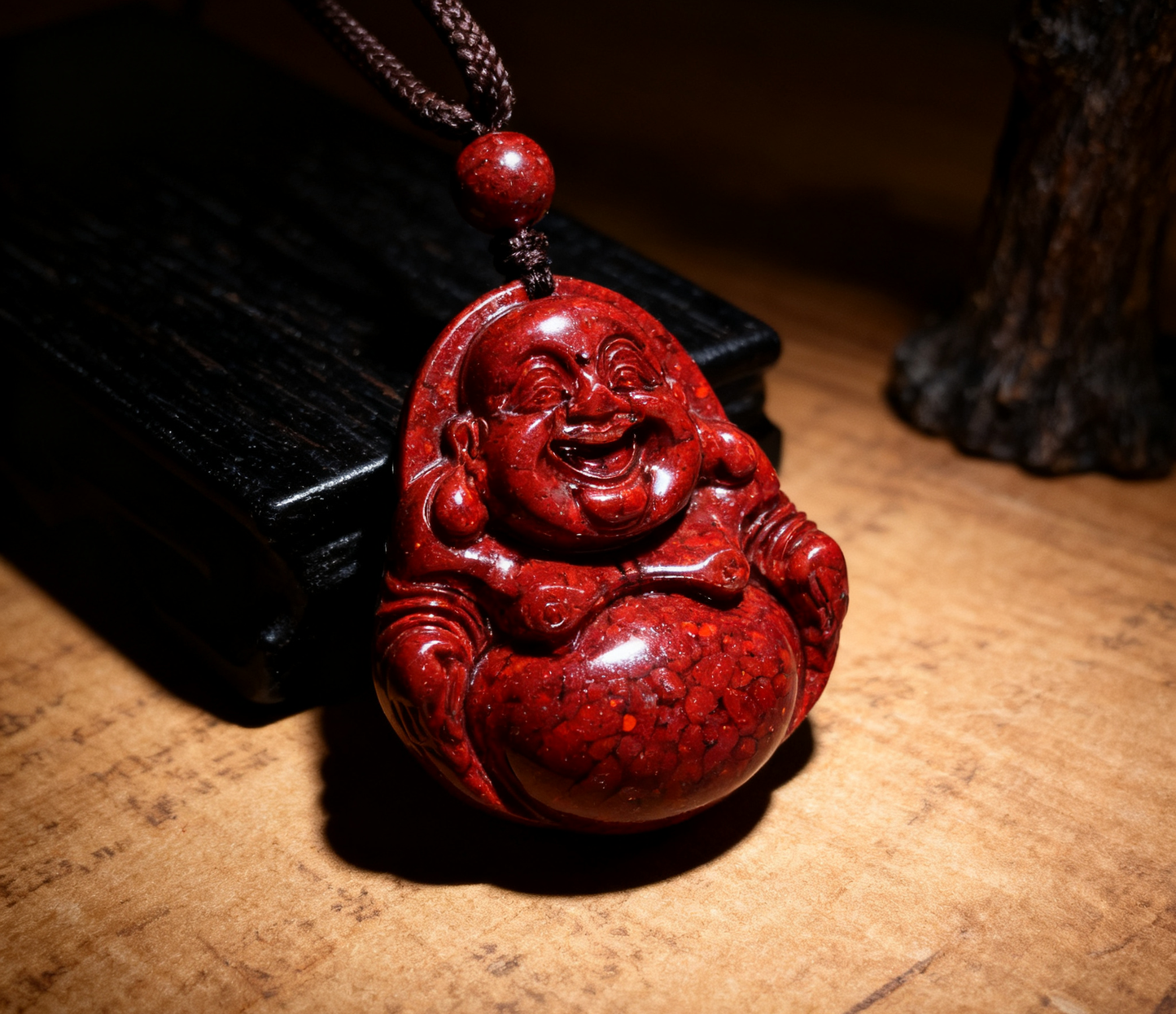 「乡野丫头」笑口常开 财运自来|大肚弥勒朱砂吊坠