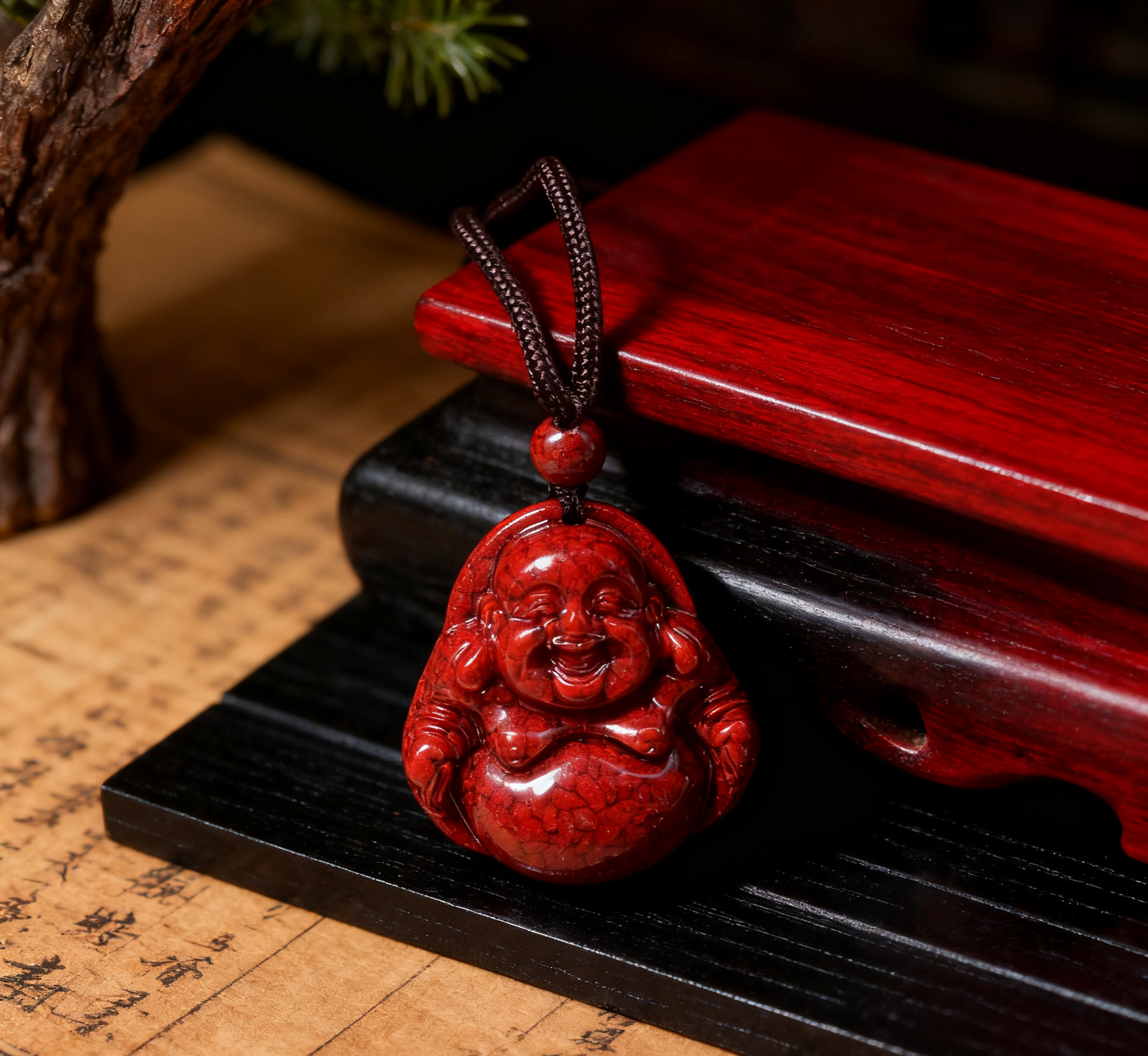 「乡野丫头」笑口常开 财运自来|大肚弥勒朱砂吊坠