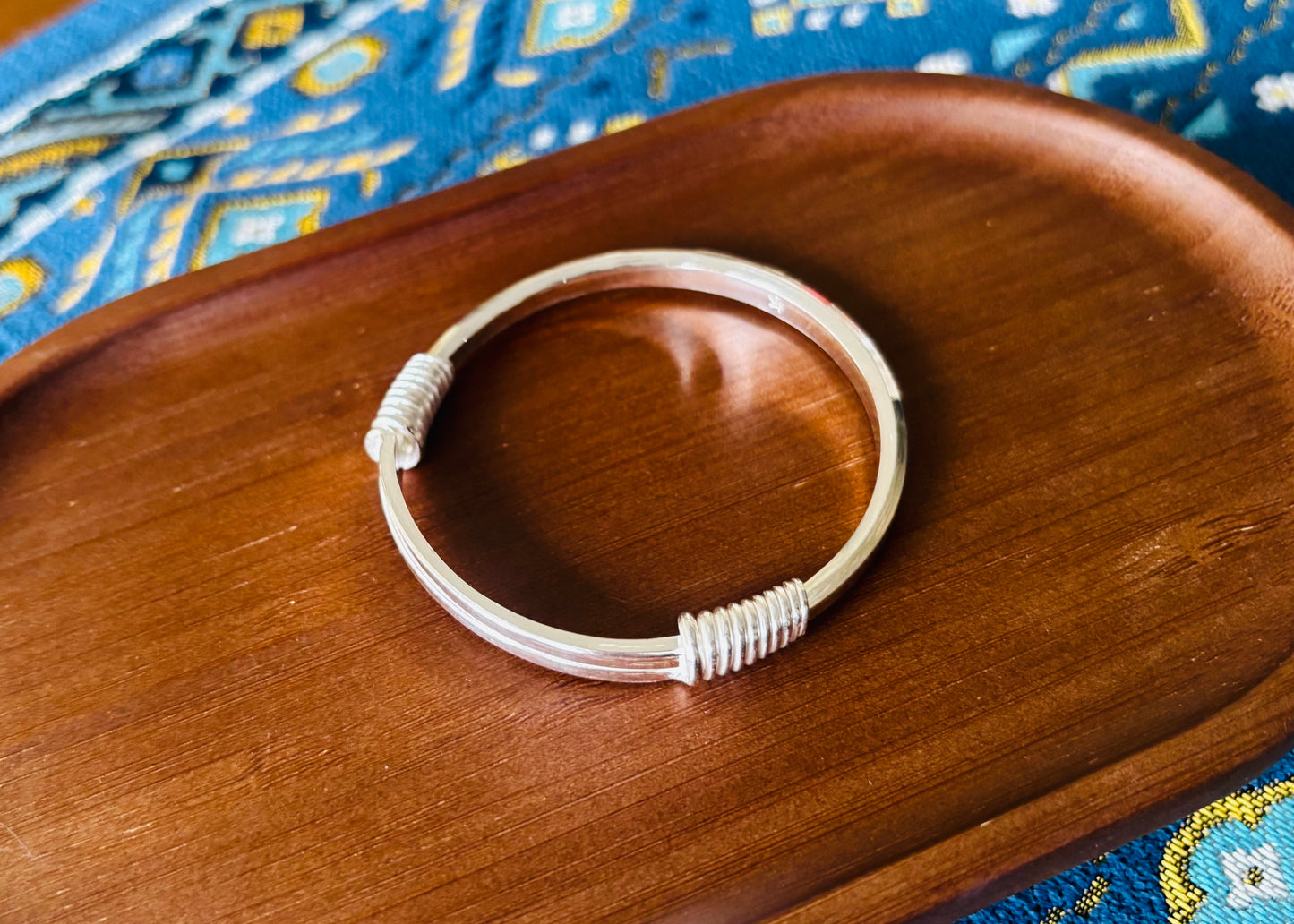 「乡野丫头」民族特色|侗族元素方形推拉款银镯 可调节手工999纯银