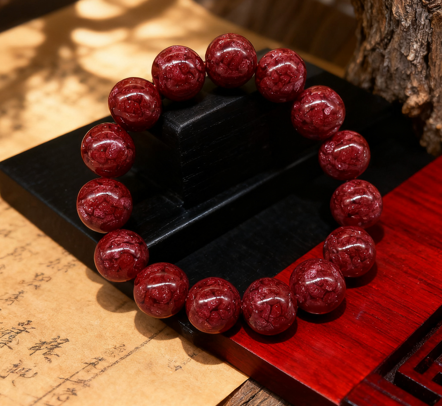 「乡野丫头」无畏之力超大珠  | 14MM全透单圈朱砂手串