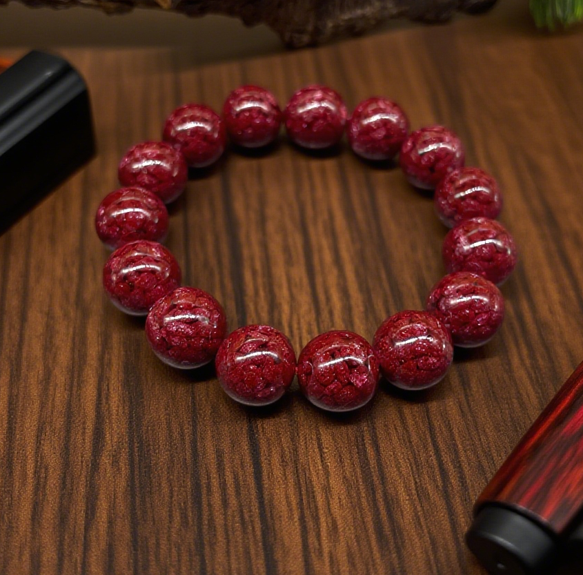「乡野丫头」无畏之力超大珠  | 14MM全透单圈朱砂手串