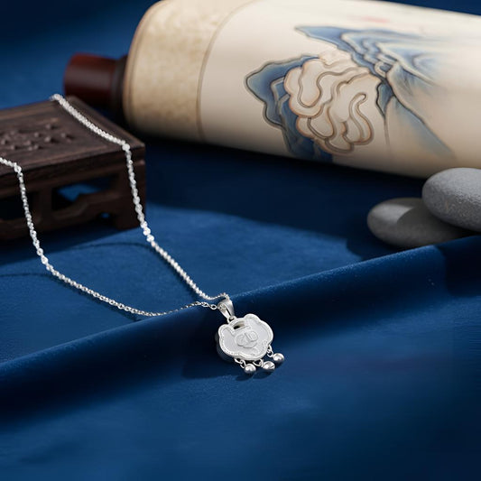 Dong ethnic classic lock-bell peace necklace, 999 sterling silver handmade necklace