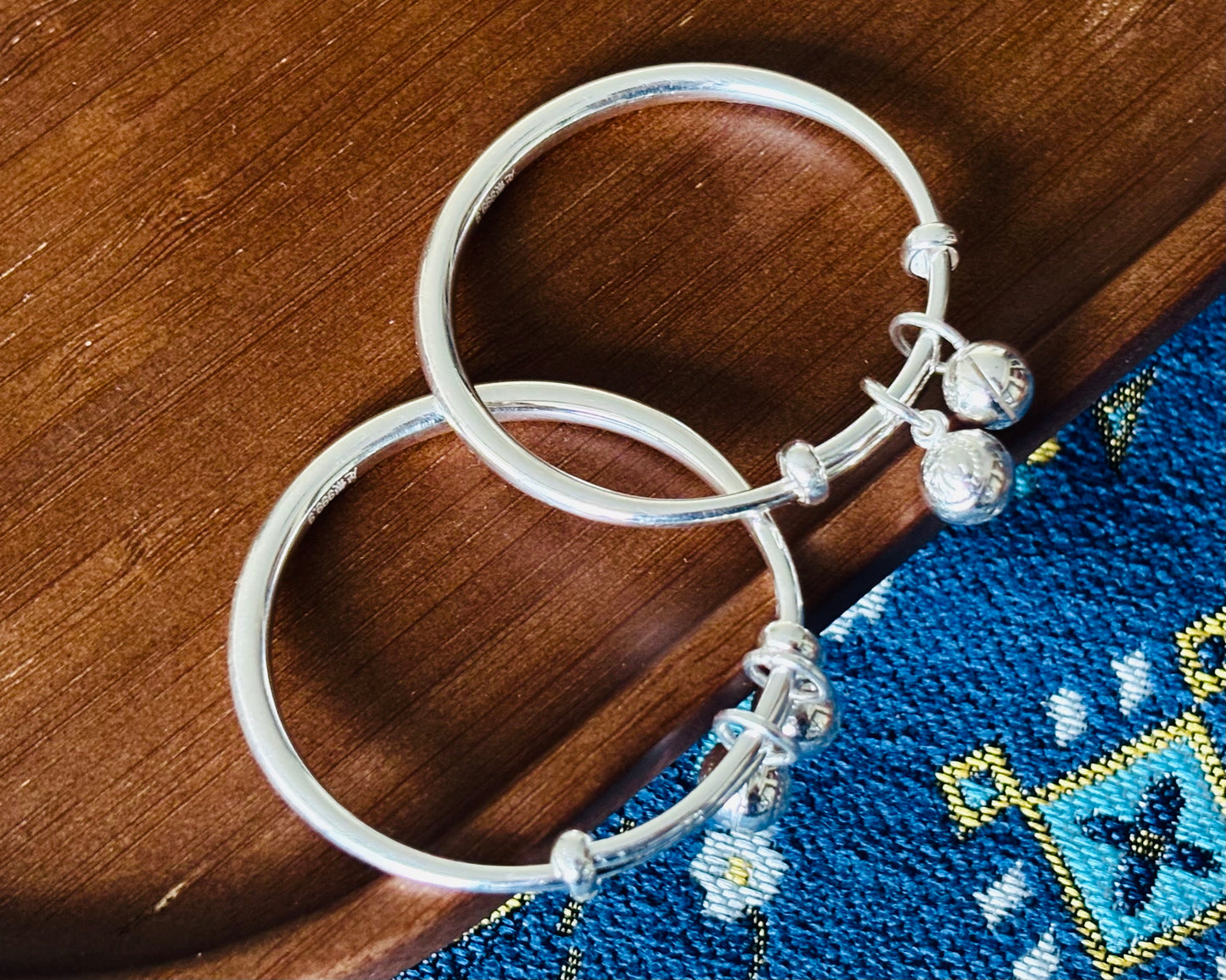 Adjustable Pure Silver Bangles ｜Kids Blessing 