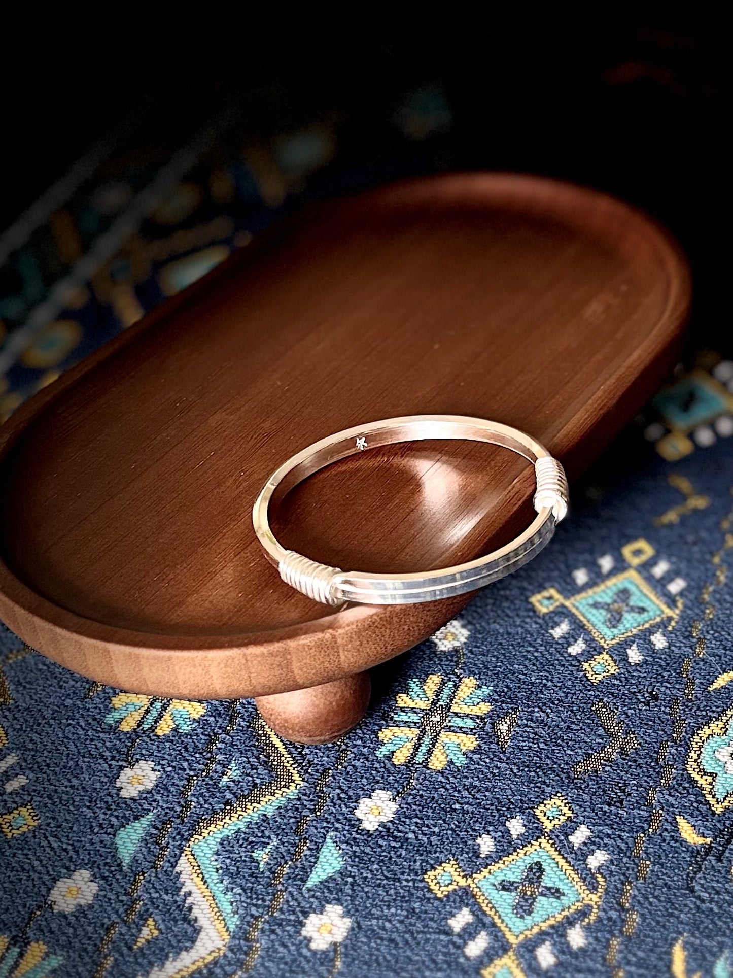 Classic Sterling Silver Bangle Square Shape Adjustable Pure Silver