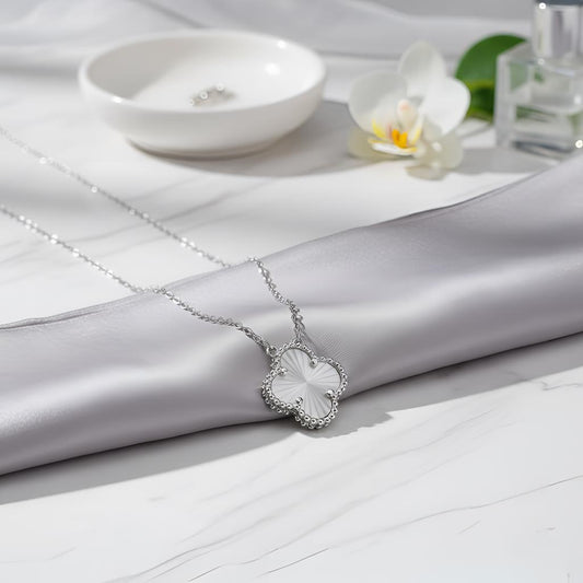 Classic Four-Leaf Clover Lucky Necklace, 990 Sterling Silver Handmade Necklace
