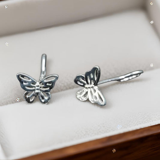 蝴蝶耳钉 999纯银手工耳钉