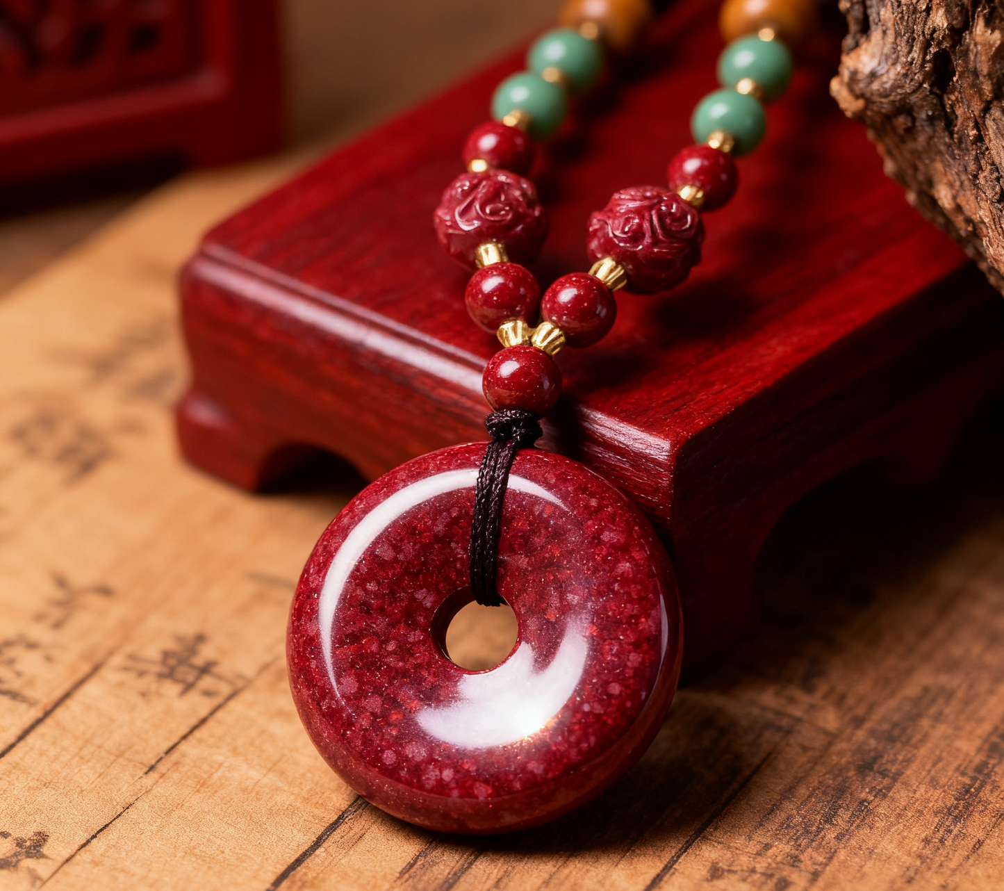 「乡野丫头」平安圆满 美好彩珠好运平安扣 | 全透朱砂平安扣吊坠