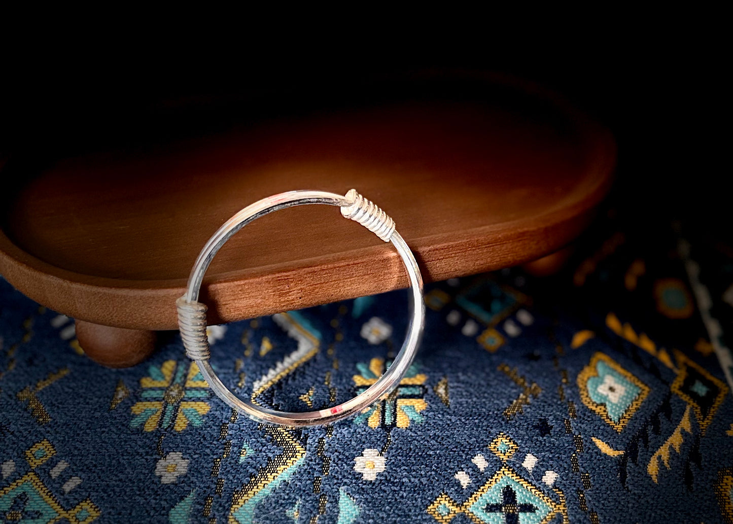 Classic Sterling Silver Bangle Square Shape Adjustable Pure Silver