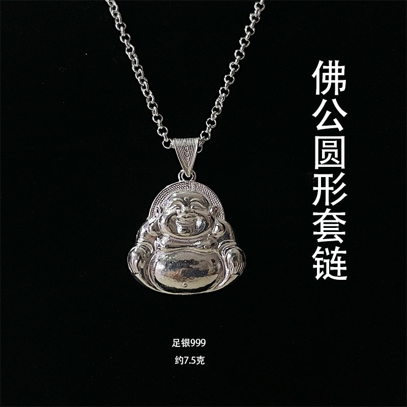「乡野丫头」纯银佛公项链 999足银纯手工项链