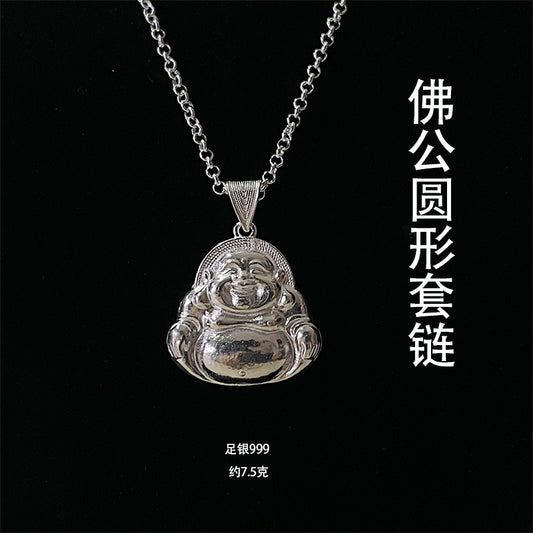 「乡野丫头」纯银佛公项链 999足银纯手工项链