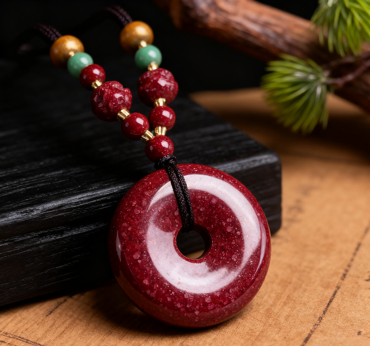 「乡野丫头」平安圆满 美好彩珠好运平安扣 | 全透朱砂平安扣吊坠