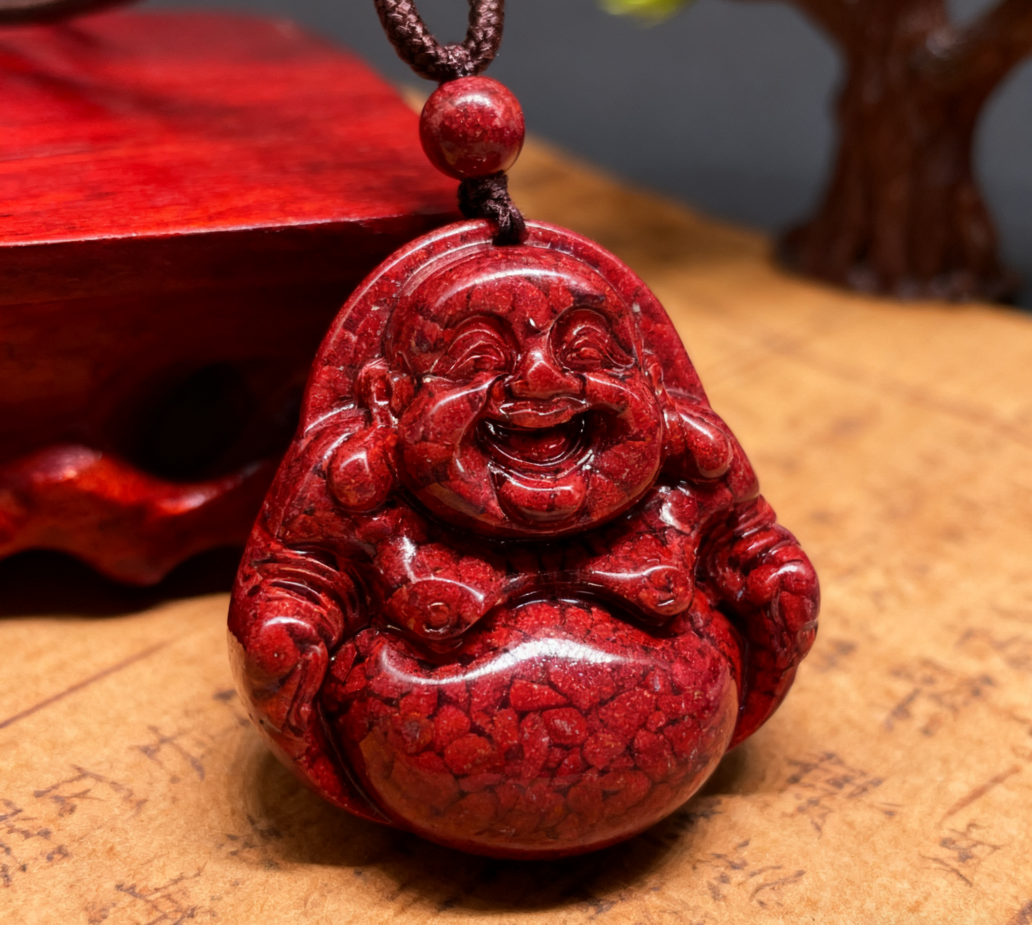 「乡野丫头」笑口常开 财运自来｜大肚弥勒朱砂吊坠