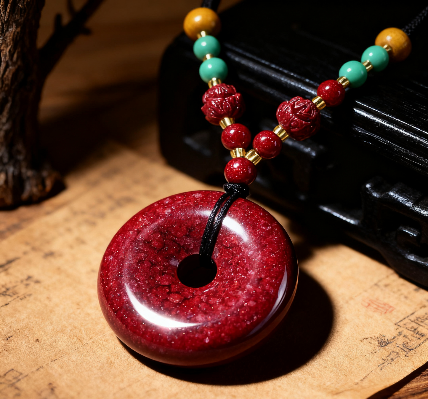 「乡野丫头」平安圆满 美好彩珠好运平安扣 | 全透朱砂平安扣吊坠