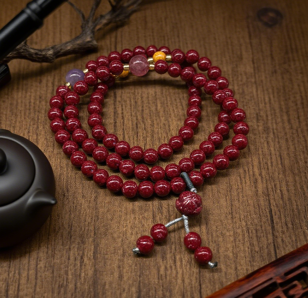 「乡野丫头」三重守护 锁定正缘 | 全透6MM草莓晶莲花朱砂手串