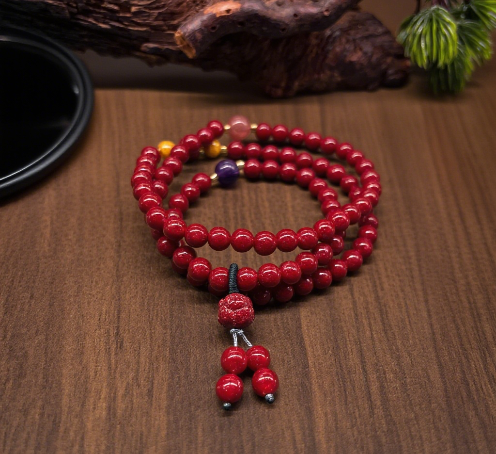 「乡野丫头」三重守护 锁定正缘 | 全透6MM草莓晶莲花朱砂手串