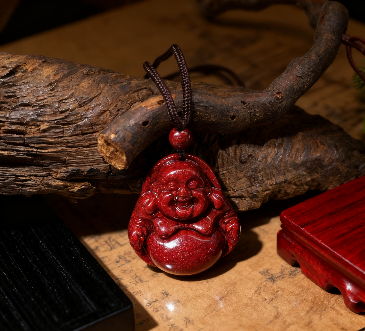 「乡野丫头」笑口常开 财运自来｜大肚弥勒朱砂吊坠