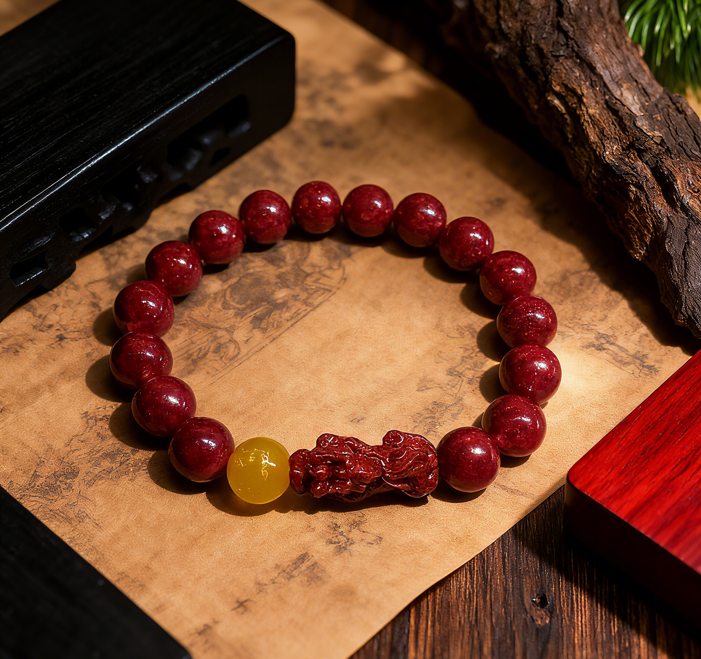 Wealth Beast 8-10-12MM Cinnabar Beads Bracelet 