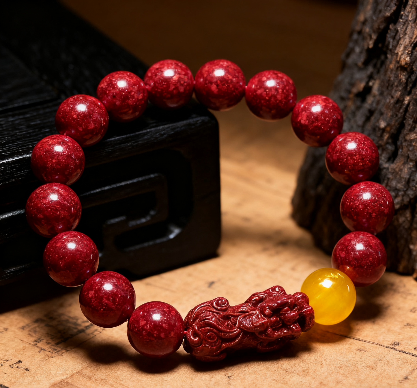Wealth Beast 8-10-12MM Cinnabar Beads Bracelet 