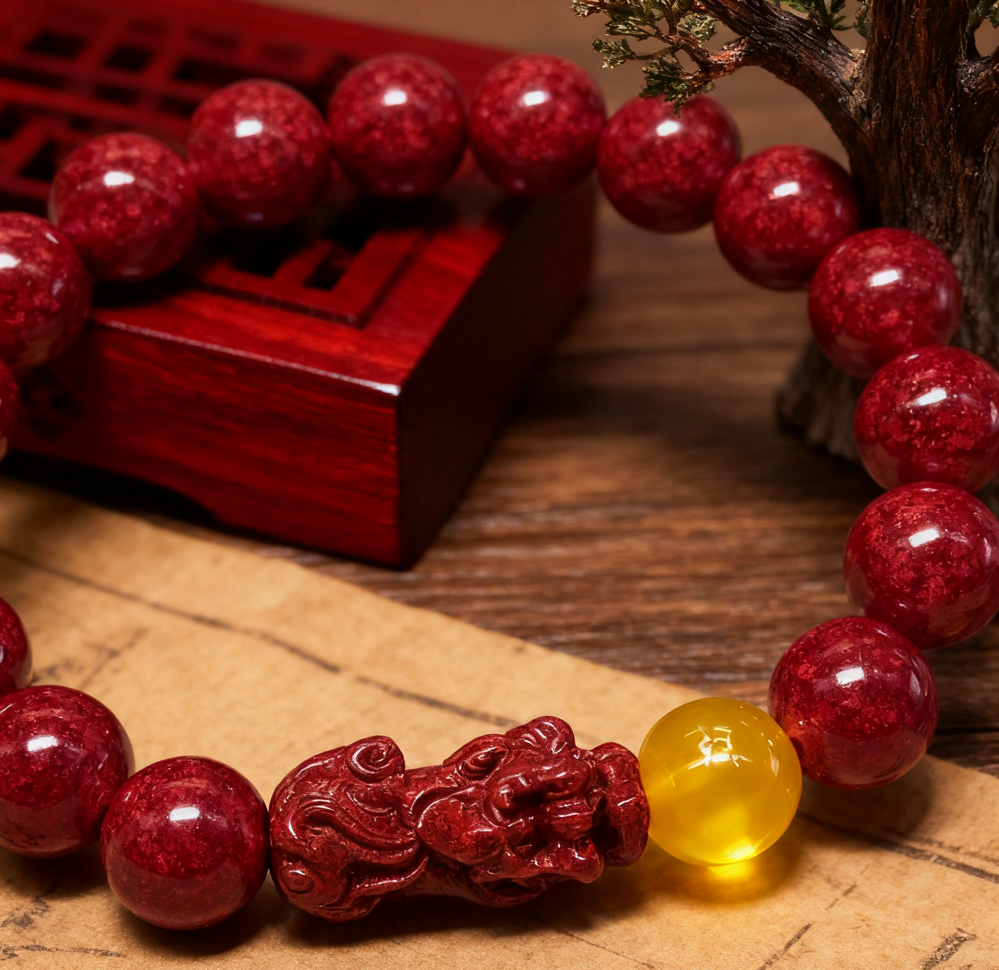 Wealth Beast 8-10-12MM Cinnabar Beads Bracelet 