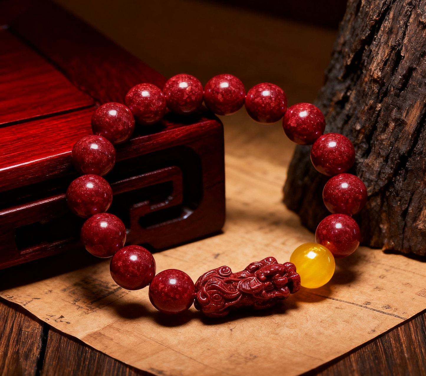 Wealth Beast 8-10-12MM Cinnabar Beads Bracelet 