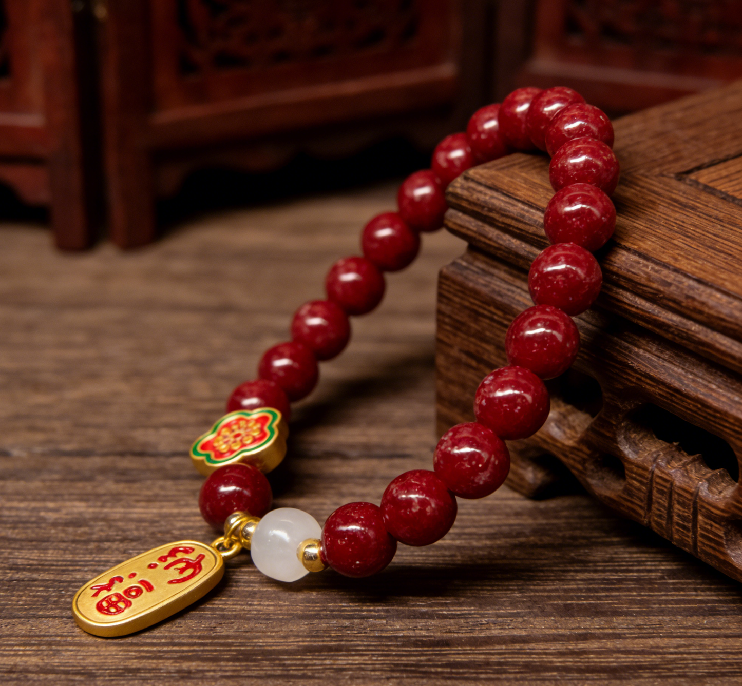 「乡野丫头」纳福金牌富贵花| 8MM全透晶体砂手链