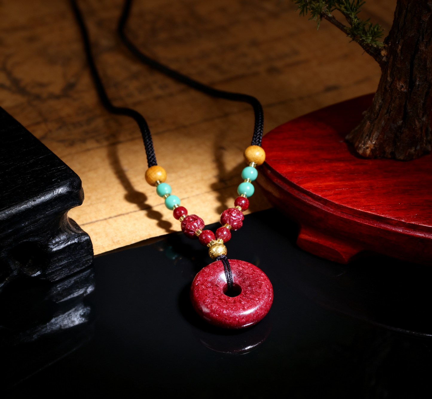 「乡野丫头」平安圆满 美好彩珠好运平安扣 | 全透朱砂平安扣吊坠